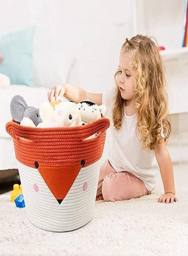 DOLCE CASA Kids Lid Basket With Beautiful Characters - Rope Storage Basket For Baby Diaper, Stuffed Animal Storage Bin Rope Basket For Kids Toy, Baby Laundry Baskets with Lid. (Orange Foxx) - Image 5